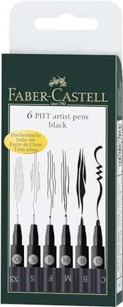 Faber-Castell Art & Graphic Pitt Artist Pen India Ink Pen, Black, Wallet Of 4, For Art, Craft, Drawing, Sketching, Home, School, University, Colouring