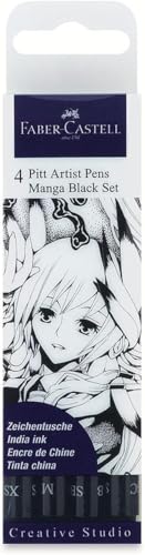 Faber-Castell Art & Graphic Pitt Artist Pen India Ink Pen, Black, Wallet Of 4, For Art, Craft, Drawing, Sketching, Home, School, University, Colouring