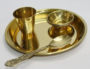 BRACOP® Brass Pooja Thali Indian Aarti Thali Pooja Samagri Decorative Plate Puja Thali Religious Items Home Temple Accessories Round Shape Serving Platters Gifts Set Of 5 Pcs Diwali Gifts