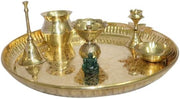 Royal Kurta Pooja Thali Set Of 5 Pcs Indian Decorative Puja Items Aarti Plate For Temple, Wedding Home Décor Mandir Brass Tika Thali Diwali Decoration Gifts, Golden