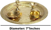 BRACOP® Brass Pooja Thali Indian Aarti Thali Pooja Samagri Decorative Plate Puja Thali Religious Items Home Temple Accessories Round Shape Serving Platters Gifts Set Of 5 Pcs Diwali Gifts
