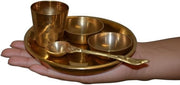 BRACOP® Brass Pooja Thali Indian Aarti Thali Pooja Samagri Decorative Plate Puja Thali Religious Items Home Temple Accessories Round Shape Serving Platters Gifts Set Of 5 Pcs Diwali Gifts