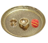 BRACOP® Brass Pooja Thali Indian Aarti Thali Pooja Samagri Decorative Plate Puja Thali Religious Items Home Temple Accessories Round Shape Serving Platters Gifts Set Of 5 Pcs Diwali Gifts