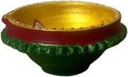 Single Clay Diya for Diwali Festival – Handmade Golden Painted Earthen Oil Lamp with Floral Design – Traditional Deepak for Home Puja, Prayer, Weddings, Mandir, Temple & Festive Lighting