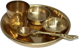 BRACOP® Brass Pooja Thali Indian Aarti Thali Pooja Samagri Decorative Plate Puja Thali Religious Items Home Temple Accessories Round Shape Serving Platters Gifts Set Of 5 Pcs Diwali Gifts