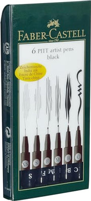 Faber-Castell Art & Graphic Pitt Artist Pen India Ink Pen, Black, Wallet Of 4, For Art, Craft, Drawing, Sketching, Home, School, University, Colouring