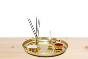 BRACOP® Brass Pooja Thali Indian Aarti Thali Pooja Samagri Decorative Plate Puja Thali Religious Items Home Temple Accessories Round Shape Serving Platters Gifts Set Of 5 Pcs Diwali Gifts