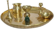Royal Kurta Pooja Thali Set Of 5 Pcs Indian Decorative Puja Items Aarti Plate For Temple, Wedding Home Décor Mandir Brass Tika Thali Diwali Decoration Gifts, Golden