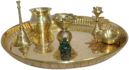 Royal Kurta Pooja Thali Set Of 5 Pcs Indian Decorative Puja Items Aarti Plate For Temple, Wedding Home Décor Mandir Brass Tika Thali Diwali Decoration Gifts, Golden