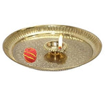 BRACOP® Brass Pooja Thali Indian Aarti Thali Pooja Samagri Decorative Plate Puja Thali Religious Items Home Temple Accessories Round Shape Serving Platters Gifts Set Of 5 Pcs Diwali Gifts