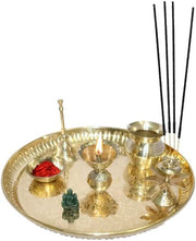 Royal Kurta Pooja Thali Set Of 5 Pcs Indian Decorative Puja Items Aarti Plate For Temple, Wedding Home Décor Mandir Brass Tika Thali Diwali Decoration Gifts, Golden