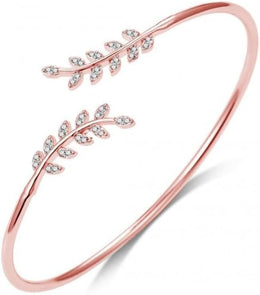 Philip Jones Rose Gold Plated Leaf Bangle Created with Zircondia® Crystals