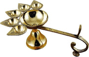Crafts of India Handheld Brass Panch Diya/Oil Lamp for Puja Aarti for Diwali/Navratri Festival & Pooja