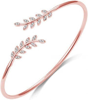 Philip Jones Rose Gold Plated Leaf Bangle Created with Zircondia® Crystals