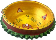 Single Clay Diya for Diwali Festival – Handmade Golden Painted Earthen Oil Lamp with Floral Design – Traditional Deepak for Home Puja, Prayer, Weddings, Mandir, Temple & Festive Lighting