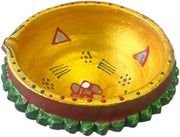 Single Clay Diya for Diwali Festival – Handmade Golden Painted Earthen Oil Lamp with Floral Design – Traditional Deepak for Home Puja, Prayer, Weddings, Mandir, Temple & Festive Lighting