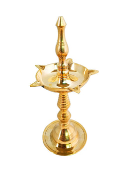 Crafts of India Brass Kerala Samai Standing Deepak for Puja - Traditional Oil Lamp Diya Indian Engraved Deep Diwali Deepawali Kutthu Vilakku Pooja Return Gift Item [5 inch, Set of 1]