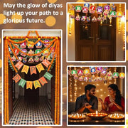 Happy Diwali Banners Hanging Decorations Deepavali Pennants Backdrop Indian Festival of Lights Photo Props Hindu Party Banner Garlands for Home Diwali Party Supplies