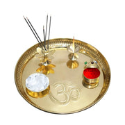 BRACOP® Brass Pooja Thali Indian Aarti Thali Pooja Samagri Decorative Plate Puja Thali Religious Items Home Temple Accessories Round Shape Serving Platters Gifts Set Of 5 Pcs Diwali Gifts