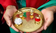 BRACOP® Brass Pooja Thali Indian Aarti Thali Pooja Samagri Decorative Plate Puja Thali Religious Items Home Temple Accessories Round Shape Serving Platters Gifts Set Of 5 Pcs Diwali Gifts