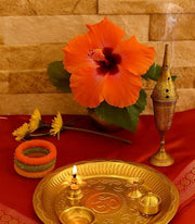 BRACOP® Brass Pooja Thali Indian Aarti Thali Pooja Samagri Decorative Plate Puja Thali Religious Items Home Temple Accessories Round Shape Serving Platters Gifts Set Of 5 Pcs Diwali Gifts