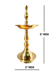 Crafts of India Brass Kerala Samai Standing Deepak for Puja - Traditional Oil Lamp Diya Indian Engraved Deep Diwali Deepawali Kutthu Vilakku Pooja Return Gift Item [5 inch, Set of 1]