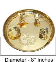 BRACOP® Brass Pooja Thali Indian Aarti Thali Pooja Samagri Decorative Plate Puja Thali Religious Items Home Temple Accessories Round Shape Serving Platters Gifts Set Of 5 Pcs Diwali Gifts