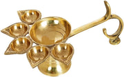 Crafts of India Handheld Brass Panch Diya/Oil Lamp for Puja Aarti for Diwali/Navratri Festival & Pooja