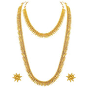 Aheli Wedding Wear Gold Tone Goddess Engraved on Coin Long Necklace Set South Indian Traditional Bollywood Fashion Jewelry Set for Women
