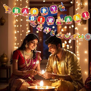 Happy Diwali Banners Hanging Decorations Deepavali Pennants Backdrop Indian Festival of Lights Photo Props Hindu Party Banner Garlands for Home Diwali Party Supplies