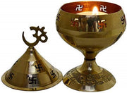 Crafts of India : OM/AUM Brass Akhand Diya Deepak, Puja Dia, Oil Lamp, Auspicious for Pooja Room, Home Décor, Diwali/Navratri/Festival Gift