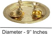 BRACOP® Brass Pooja Thali Indian Aarti Thali Pooja Samagri Decorative Plate Puja Thali Religious Items Home Temple Accessories Round Shape Serving Platters Gifts Set Of 5 Pcs Diwali Gifts