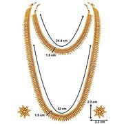 Aheli Wedding Wear Gold Tone Goddess Engraved on Coin Long Necklace Set South Indian Traditional Bollywood Fashion Jewelry Set for Women