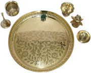 Universal Hub Pooja Thali Set Of 5 Pcs Indian Decorative Puja Items Aarti Plate For Temple, Wedding Home Décor Mandir Brass Tika Thali Diwali Decoration Gifts, Golden