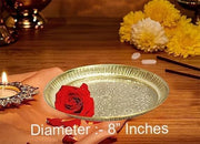 BRACOP® Brass Pooja Thali Indian Aarti Thali Pooja Samagri Decorative Plate Puja Thali Religious Items Home Temple Accessories Round Shape Serving Platters Gifts Set Of 5 Pcs Diwali Gifts