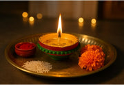 Single Clay Diya for Diwali Festival – Handmade Golden Painted Earthen Oil Lamp with Floral Design – Traditional Deepak for Home Puja, Prayer, Weddings, Mandir, Temple & Festive Lighting