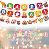 Happy Diwali Banners Hanging Decorations Deepavali Pennants Backdrop Indian Festival of Lights Photo Props Hindu Party Banner Garlands for Home Diwali Party Supplies