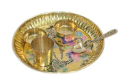 BRACOP® Brass Pooja Thali Indian Aarti Thali Pooja Samagri Decorative Plate Puja Thali Religious Items Home Temple Accessories Round Shape Serving Platters Gifts Set Of 5 Pcs Diwali Gifts