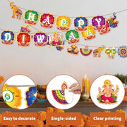 Happy Diwali Banners Hanging Decorations Deepavali Pennants Backdrop Indian Festival of Lights Photo Props Hindu Party Banner Garlands for Home Diwali Party Supplies