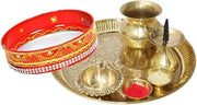 LAKSHMI'S EAGLE Pooja Thali Set Of 7 Pcs Indian Decorative Puja Items Aarti Plate For Temple, Wedding Home Décor Karwachauth Thali Set Brass Tika Thali Diwali Decoration Gifts