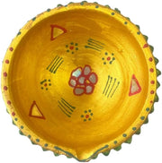 Single Clay Diya for Diwali Festival – Handmade Golden Painted Earthen Oil Lamp with Floral Design – Traditional Deepak for Home Puja, Prayer, Weddings, Mandir, Temple & Festive Lighting