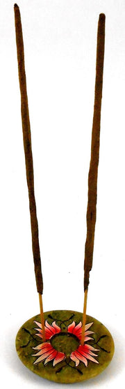 Crafts of India Round Floral Design Soapstone Incense Cum Candle Holder