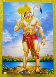 Crafts of India Brave Lord Hanuman Poster/Reprint Hindu God Picture with Golden Foil (Unframed : Size 5