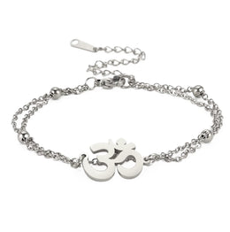 UNIFT Aum Om Ohm Sanskrit Symbol Bracelet For Women,Hindu Spiritual Harmony Amulet Stainless Steel Yoga Charm Cuff Bracelet Jewelry Accessory