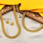 Aheli Wedding Wear Gold Tone Goddess Engraved on Coin Long Necklace Set South Indian Traditional Bollywood Fashion Jewelry Set for Women