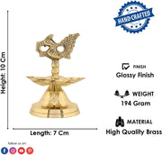 SATVIK 1 Pc Brass Panchmukhi Peacock Kerala Samai Puja Diya Kutthu Vilakku Oil Lamp Pooja 2 Step Diya Engraved Design Deepak Indian Diwali Pooja Home Mandir Office Decor Housewarming Return Gift Items