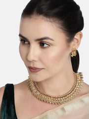 DENMOUS Gold-Toned & Red Gold-Plated South Indian Jewellery Set-DMZ-1565