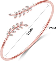 Philip Jones Rose Gold Plated Leaf Bangle Created with Zircondia® Crystals