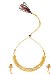 Bodha Traditional Indian Indian Antique Gold Jewellery, Necklace Set with Earrings for Women (SJN_79), Brass, No Gemstone