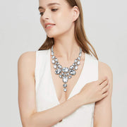 Ever Faith Sparkly Rhinestone Crystal Vintage Style Art Deco Chunky Bib Statement Teardrop Necklace